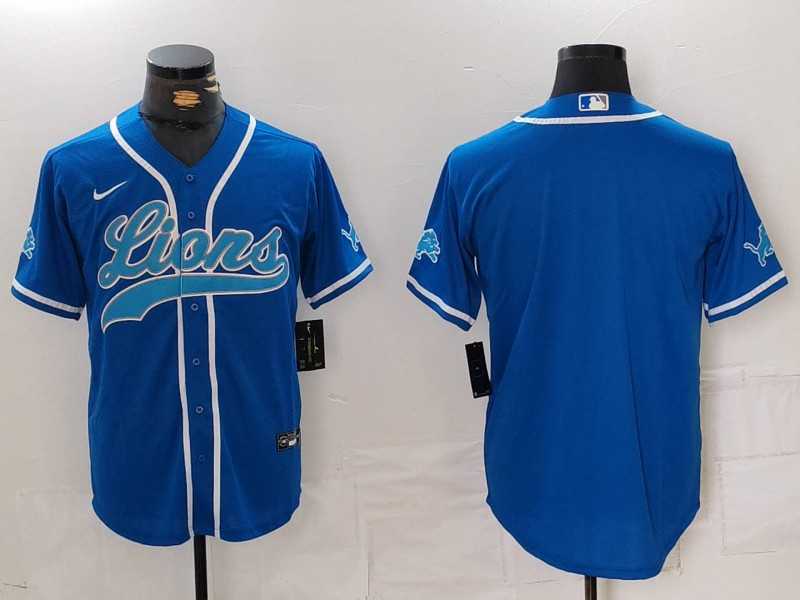 Mens Detroit Lions Blank Blue Cool Base Stitched Baseball Jersey